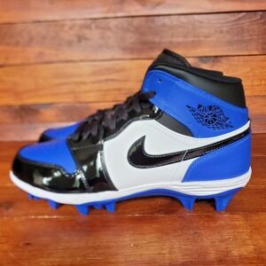 Nike Air Jordan 1 Mid TD Football Cleats Men 11.5 Royal Blue Patent FJ6805-401